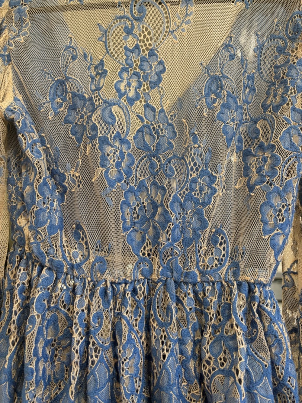Topshop Blue Lace V-Neck Sheer Balloon Sleeve Blouse - Picture 7 of 7
